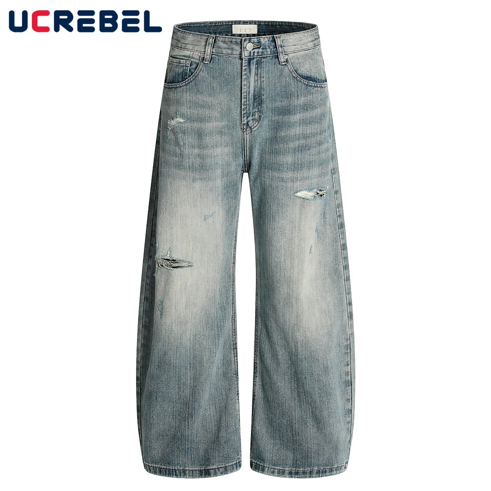 Ripped ARC 3D JEANS Mens Retro High Street Washed Distressed Loose Wide Leg Denim Pants Men